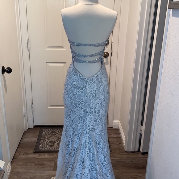 La Femme White Lace Rhinestone Prom Pageant Evening Wedding Dress - Picture 7 of 16